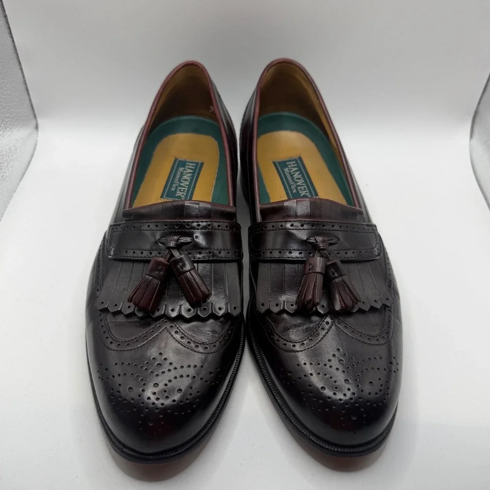 Hanover MasterFlex Mens 9.5 M Burgundy Leather Kiltie Tassel Wingtip Loafers